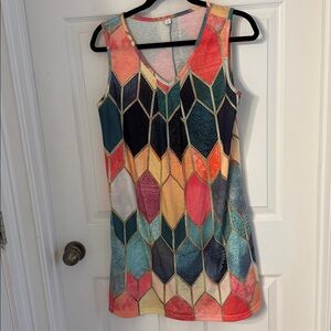 Geometric Print Knee Length Tank Dress Size Small
